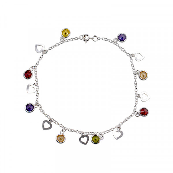 Fußkette mit Zirkonia und Herzen (25 cm)