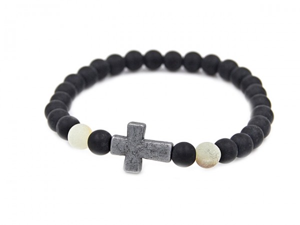 Echtsteinarmband mit Anhänger Kreuz (18 cm)