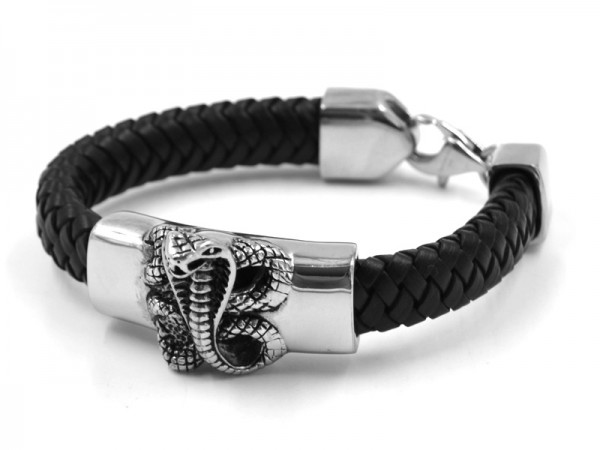 Lederarmband "Cobra" mit Edelstahl (22,5 x 1cm)