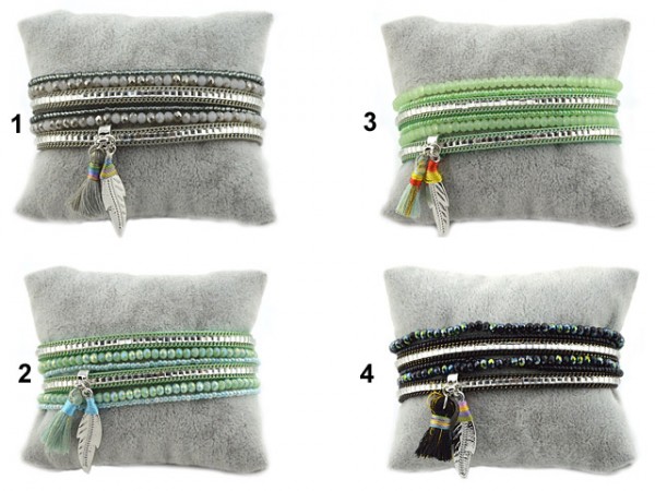 Armband Ruby mit Anhänger Feder (36.5 cm)