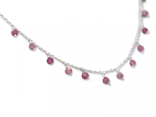 Kette mit Echtsteinperlen "Pink Tourmaline" (40 cm + 3 cm)