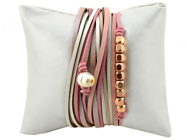 Lederarmband mit Süßwasserperle (38.5 cm)