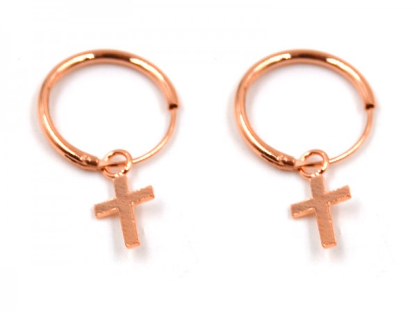 Creolen mit Kreuz (1.3 mm x 10 mm) rosévergoldet