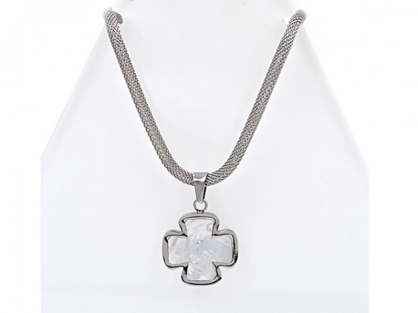 Edelstahlkette "Kreuz mit Perlmutt" (45 cm)