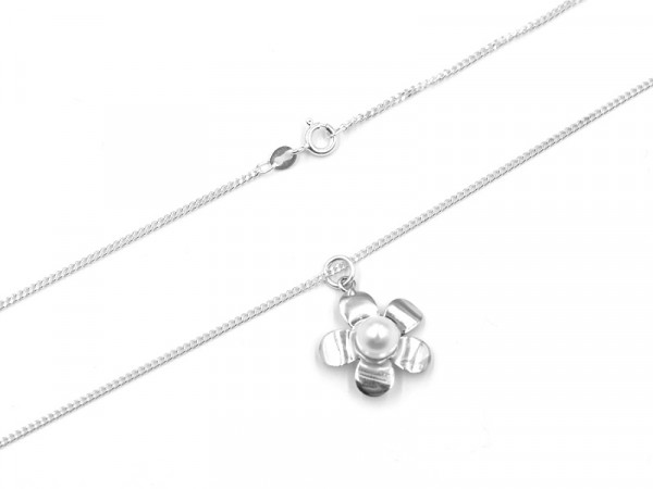 Kette - Blumiger Sommergruß mit Perle in Sterlingsilber