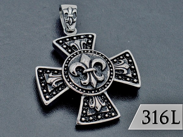 Edelstahlanhänger Kreuz-Lilie