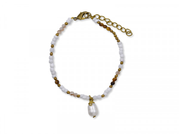 Echtsteinarmband mit Perle (17 cm + 4 cm)