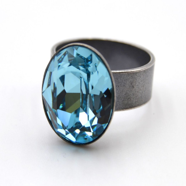 Ring "Glamour" mit ovalen Stein (18x 13 mm) Light Turquoise