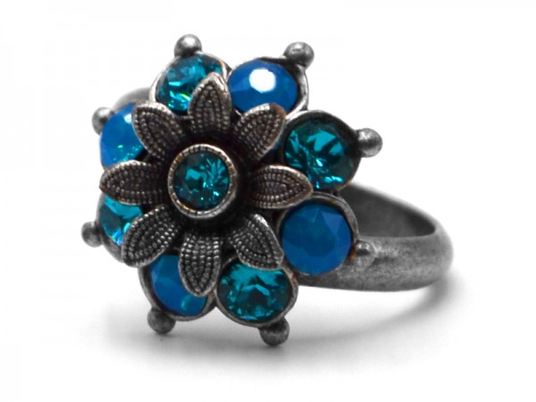 Ring Blüte mit Premium Crystal Blue-Zircon-Mix