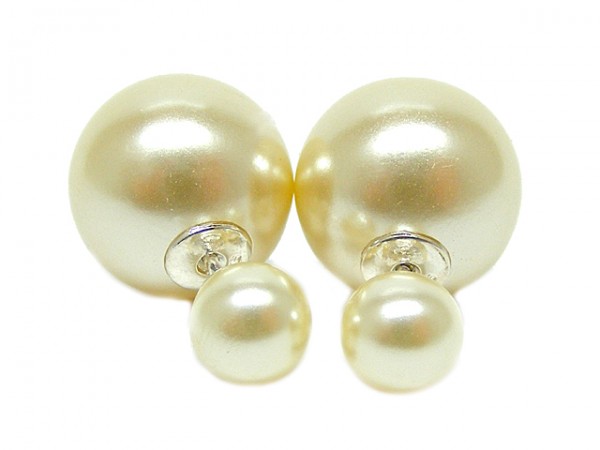 Perlenohrstecker mit zwei Perlen ( 15 x 8 mm ), Creme