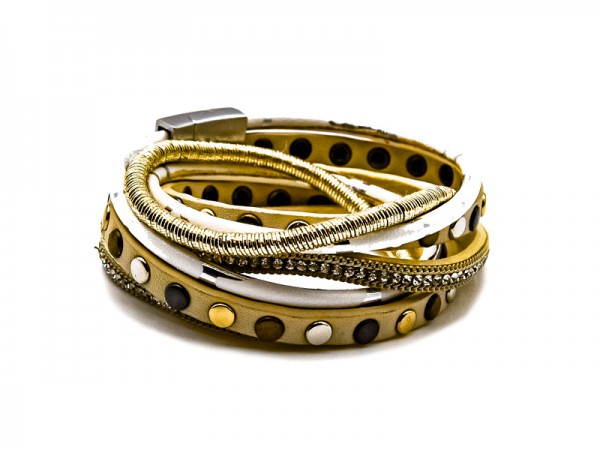 Lederarmband mit Strasssteinen und Nieten (36.5 cm)