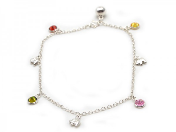 Fußkette mit Zirkonia und Elefanten (25 cm)