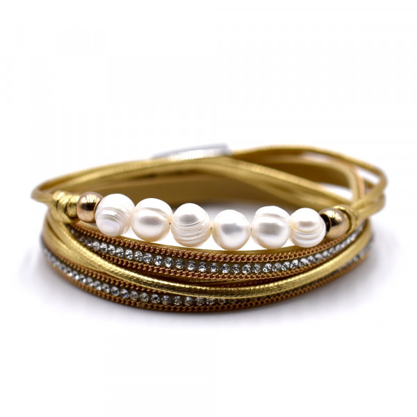 Lederarmband mit Süßwasserperlen (36.5 cm)