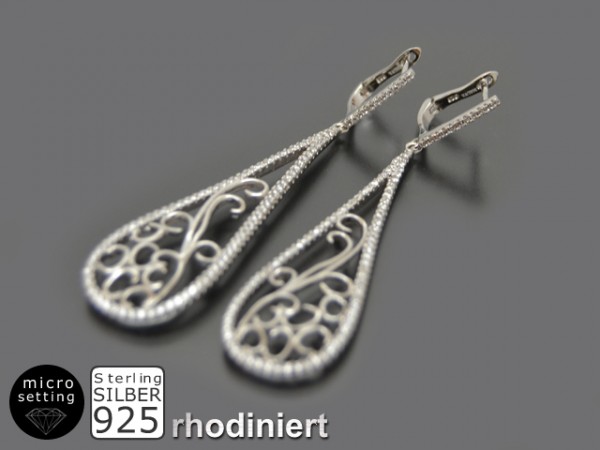 Ohrhänger "Tropfen" (micro setting), Rhodiniert